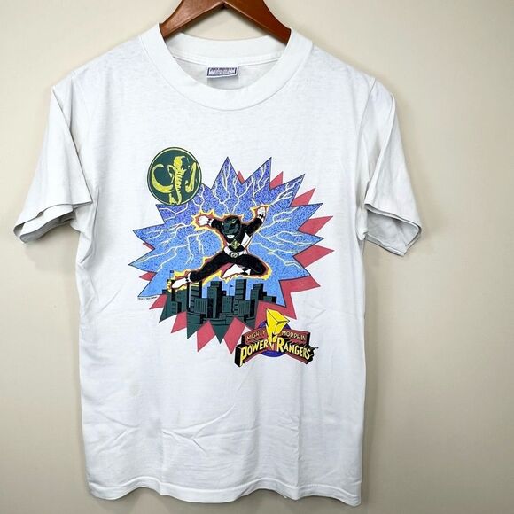 VTG 1994 Mighty Morphin Power Rangers Black Ranger Single Stitch T Shirt Small - Picture 1 of 14